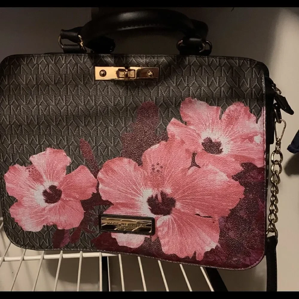 Marc NY Black with Pink and Red Flowers Bag